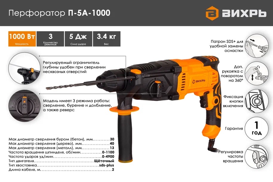 Перфоратор Вихрь П-5А-1000