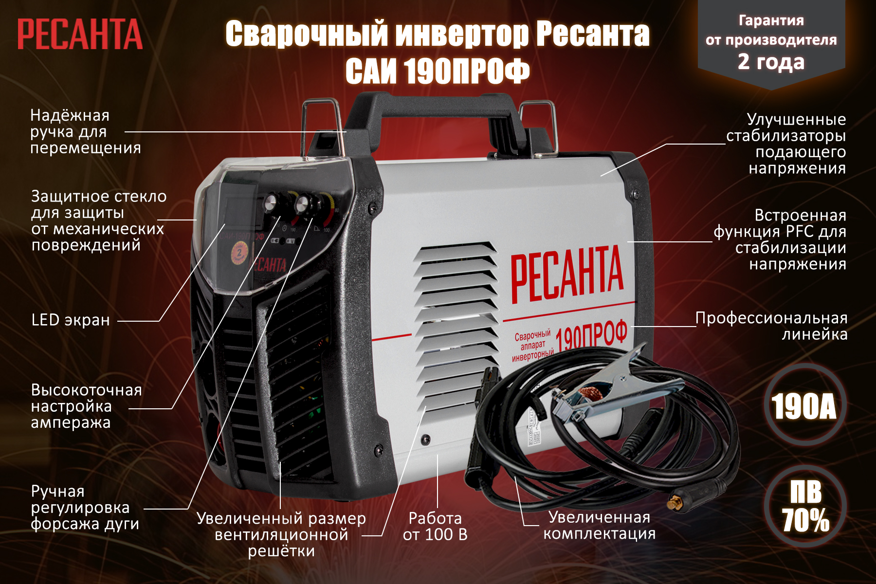 Сварочный инвертор РЕСАНТА САИ 190 ПРОФ 65/30