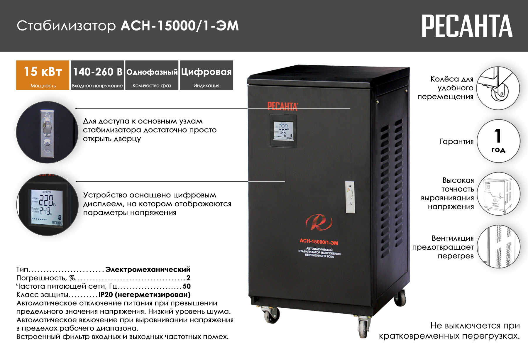 Стабилизатор Ресанта АСН-15000/1-ЭМ 63/3/1